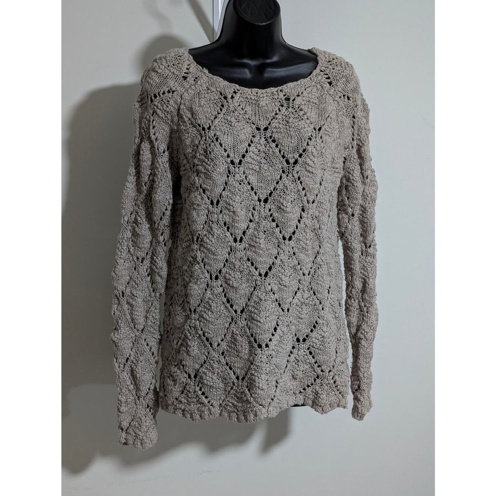 Black Swan Taupe Tan Open-Knit 100% Cotton Sweater Top Medium